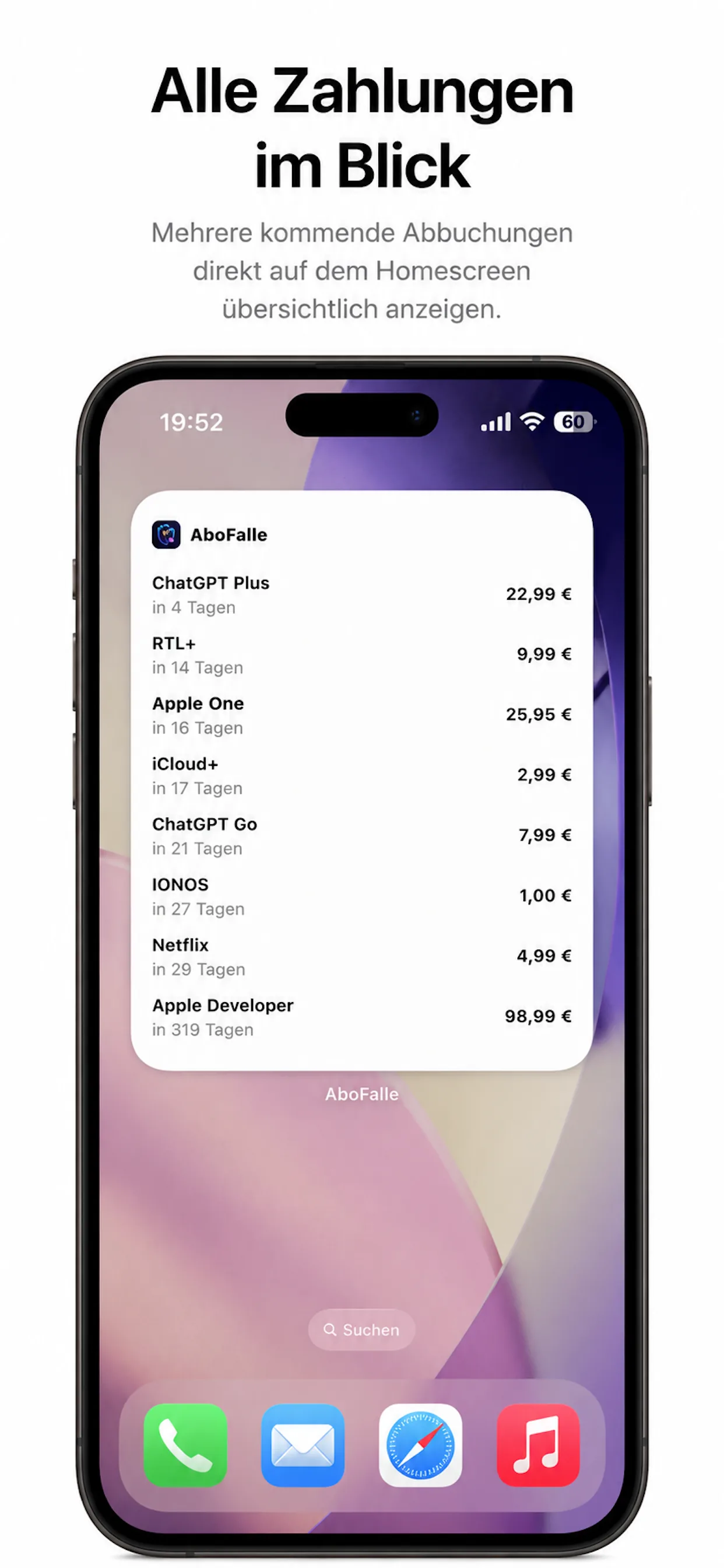 Widget alle Zahlungen