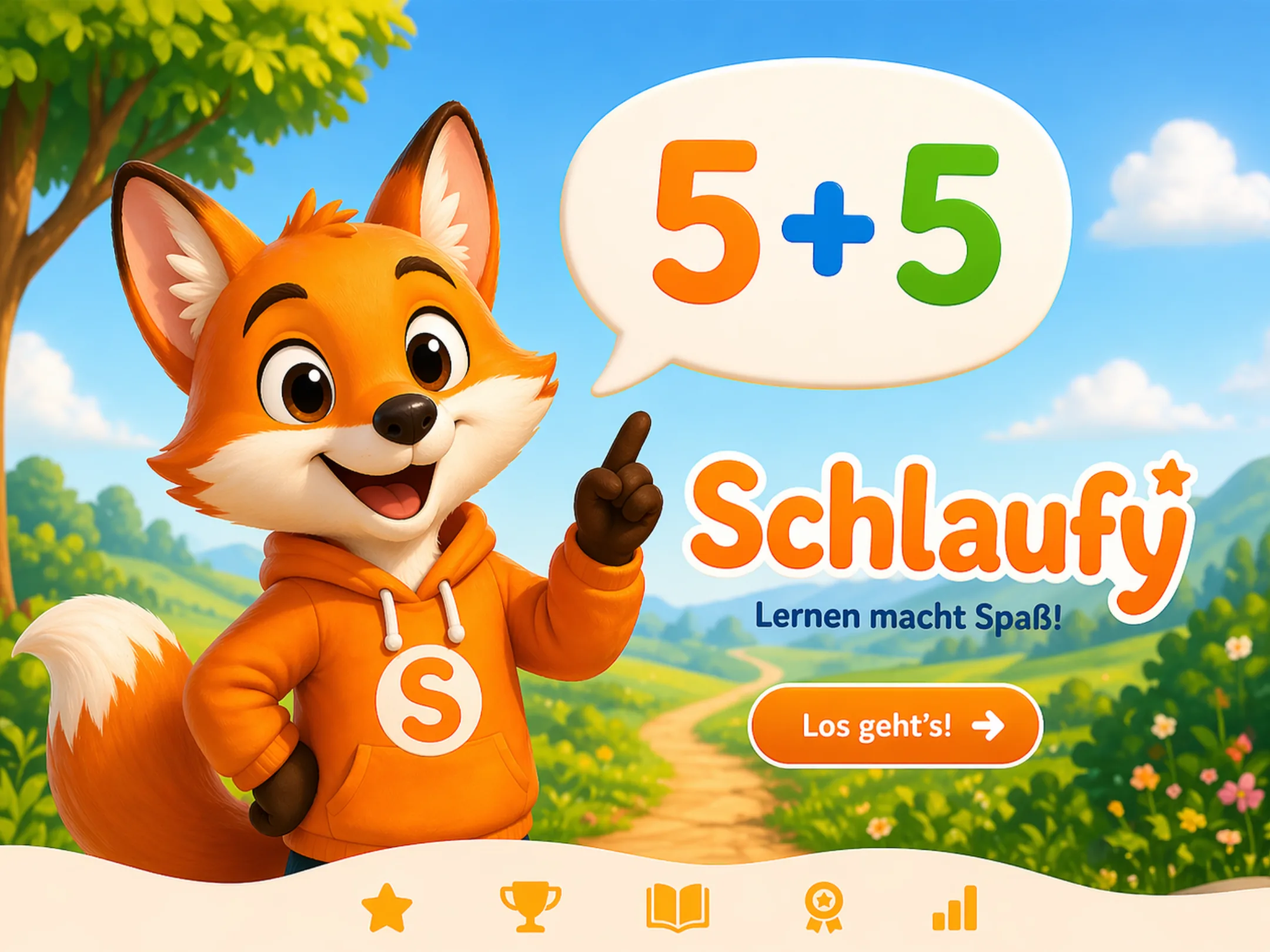 Schlaufy begrüßt Kinder in einer bunten Lernwelt