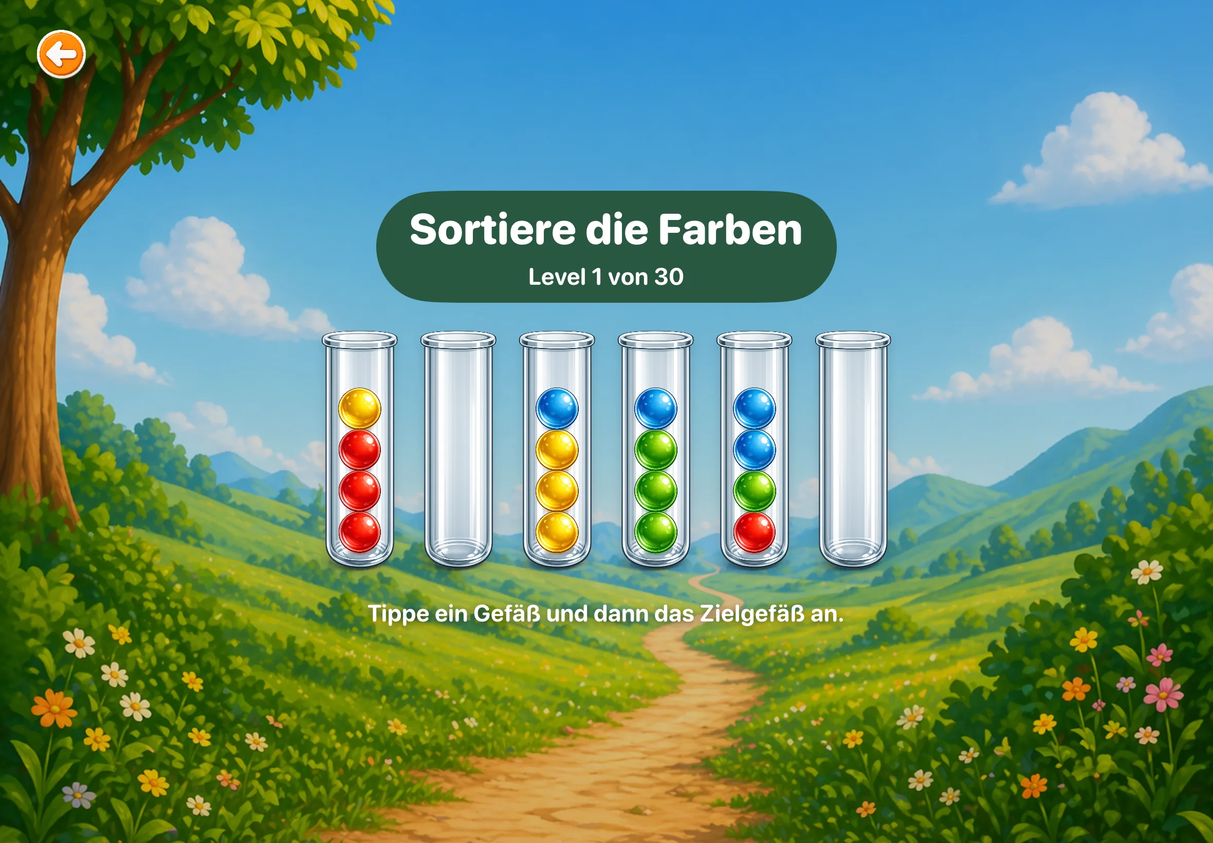 Farbsortierer mit farbigen Kugeln in mehreren Röhrchen