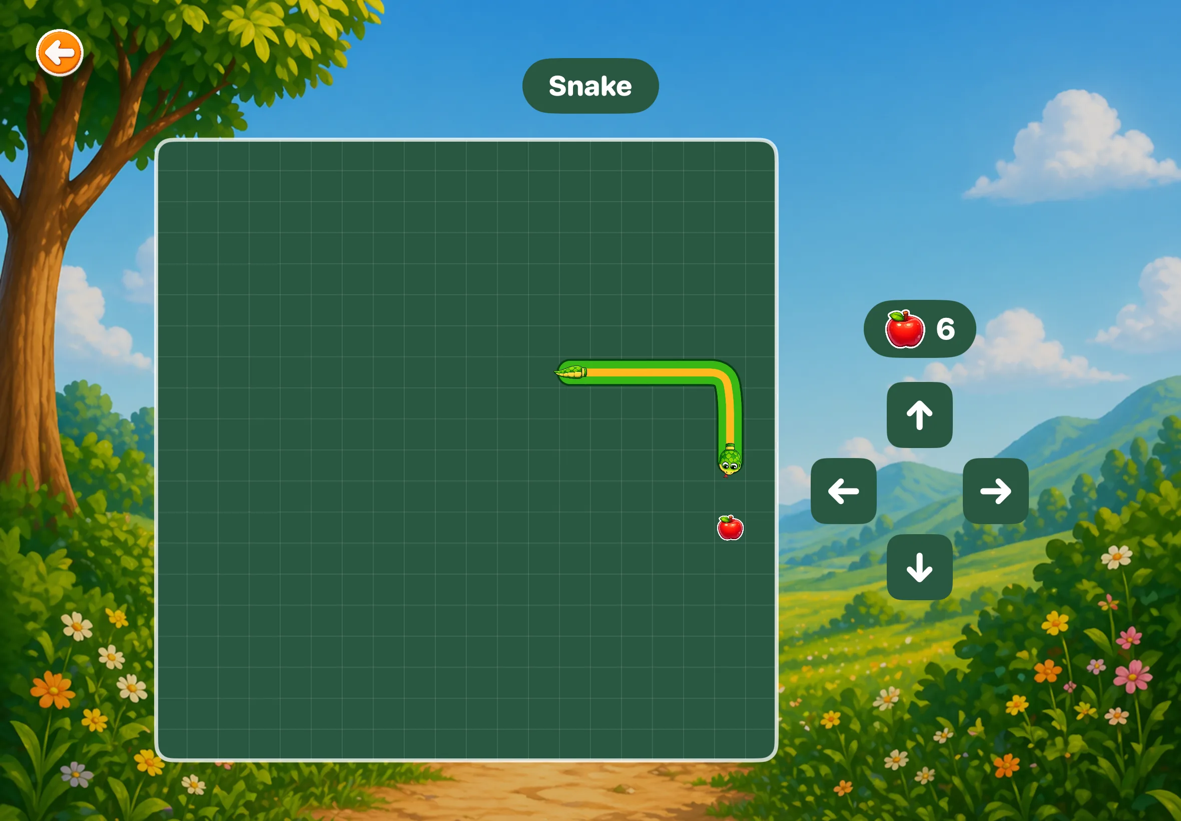 Snake-Spiel mit Schlange, Apfel und Richtungstasten