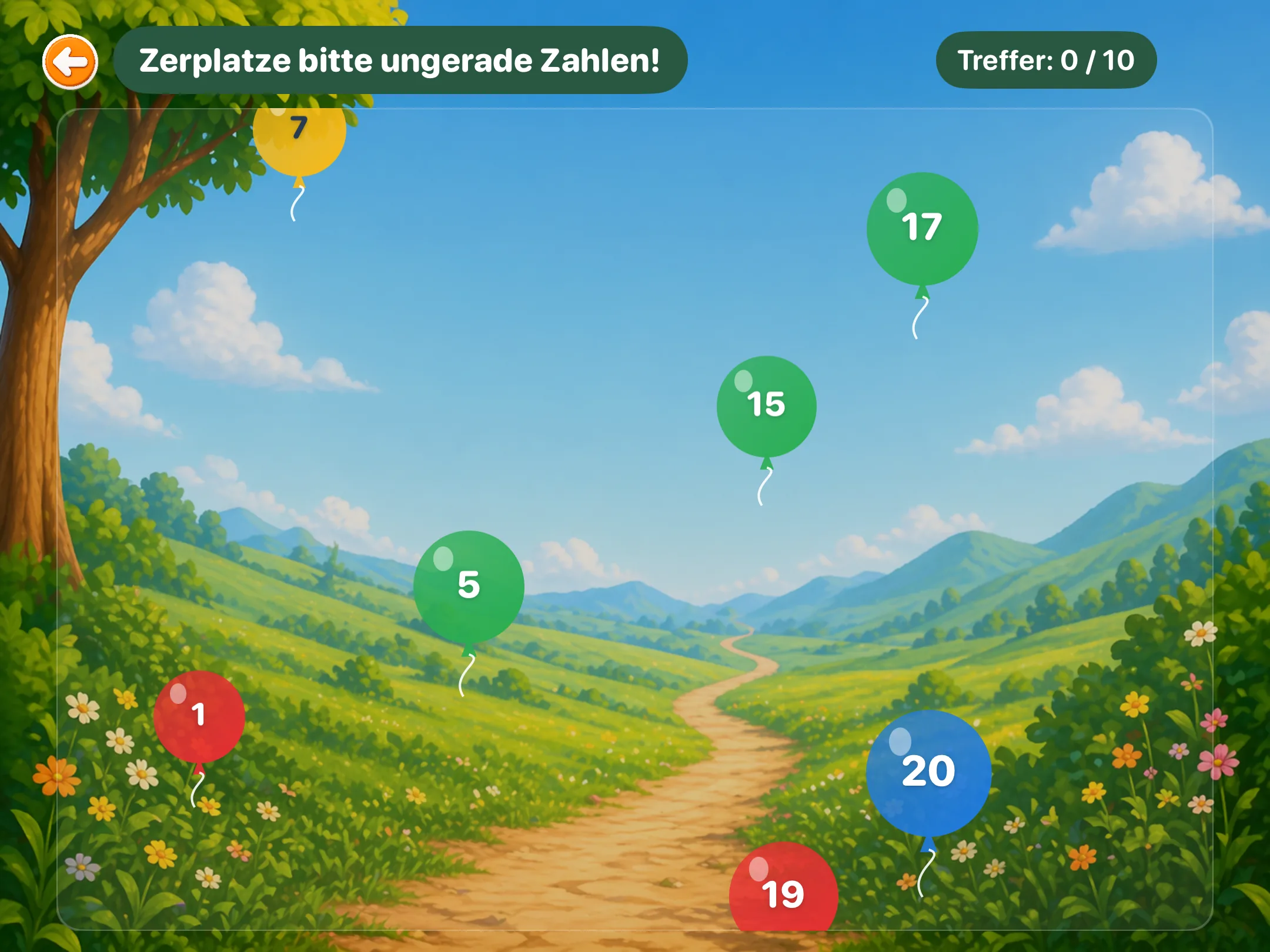Ballon zerplatzen mit der Aufgabe, ungerade Zahlen zu treffen