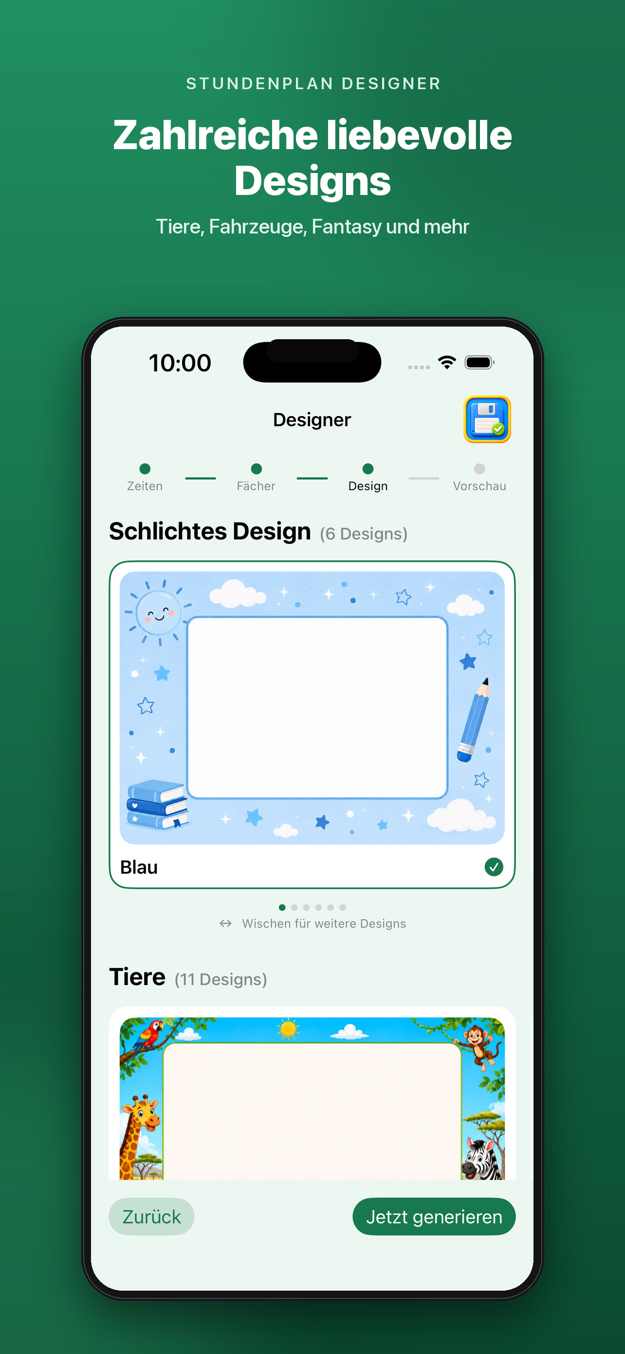 Auswahl von Stundenplan-Designs im Designer