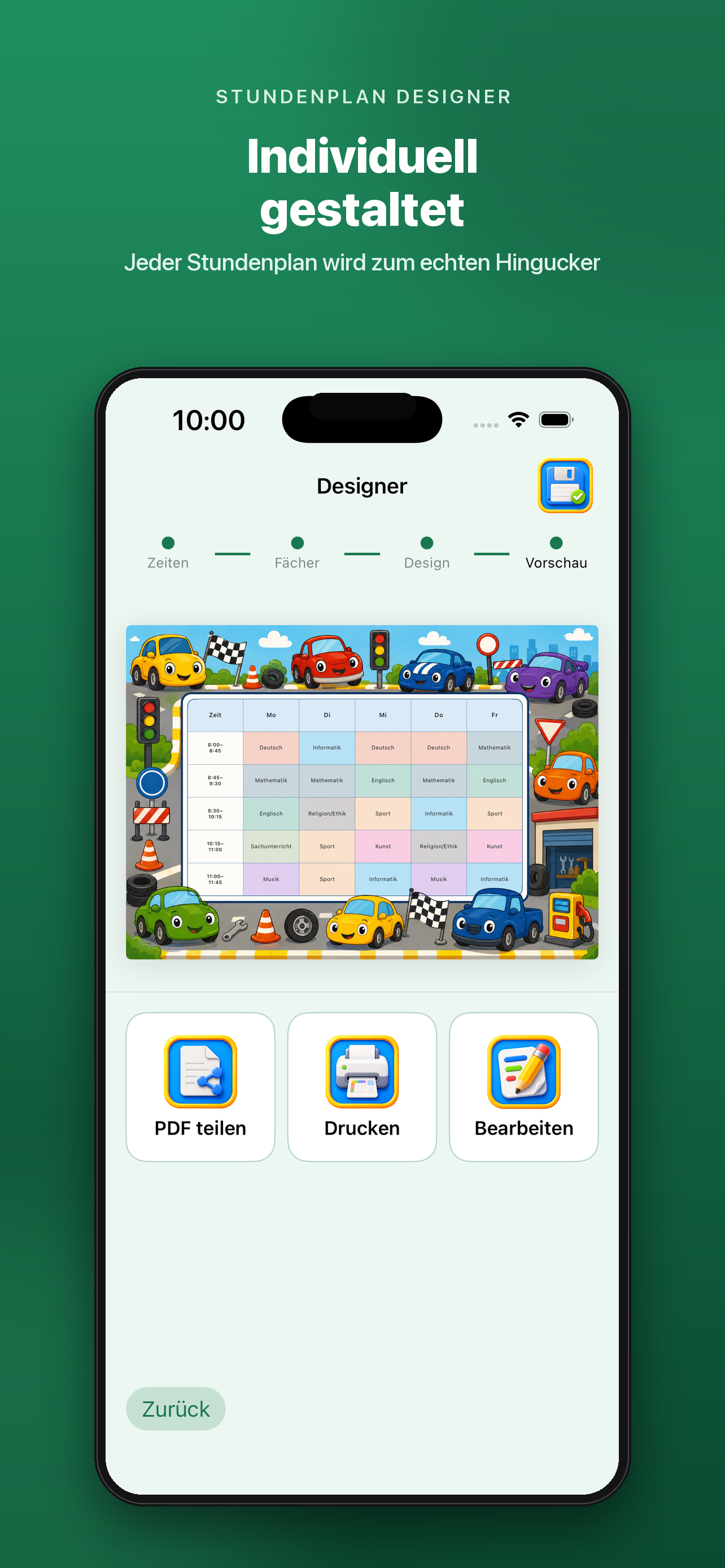 Fertiger Stundenplan im Fahrzeug-Design