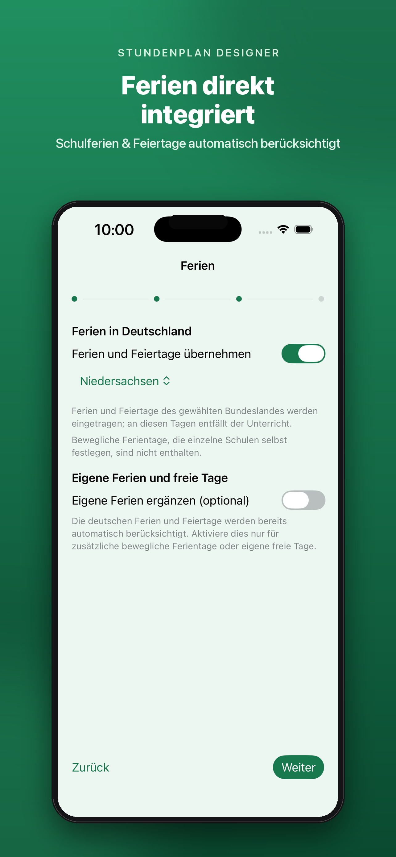 Ferien und freie Tage im Stundenplan Designer